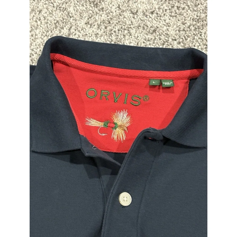 Orvis Signature Long Sleeve Polo Shirt Men's Large Cotton Thick Navy - Picture 4 of 7